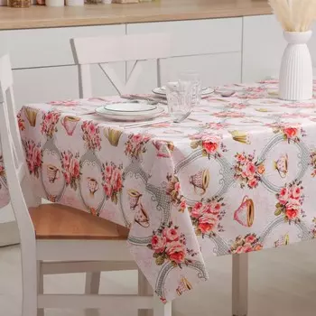 Клеёнка на стол Доляна «Чаепитие», на нетканой основе, ширина 137 см, толщина 0.7 мм, рулон 20 м