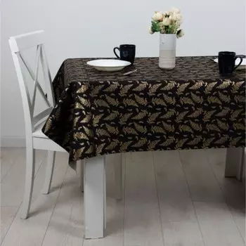 Клеёнка PU Shine, Dasch, «Папоротник золото на чёрном», 140 см