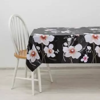 Клеёнка на стол «Мелодия цветов», на тканевой основе, ширина 137 см, рулон 20 м, толщина 0.25 мм, чёрная