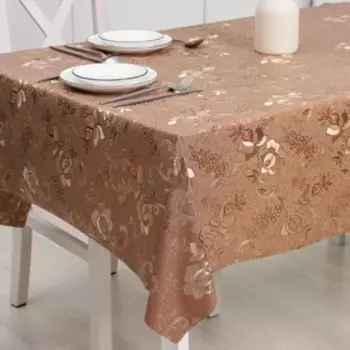 Клеёнка столовая на тканевой основе «Розы», рулон 20 метров, ширина 137 см, цвет коричнево-золотой