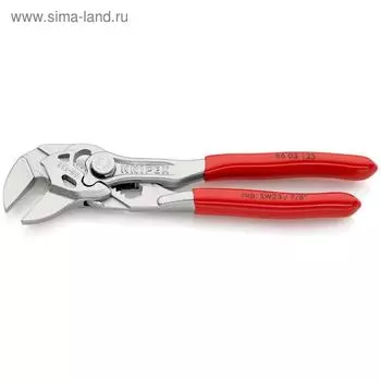 Клещи переставные KNIPEX KN-8603125, гаечный ключ, 125 мм, 7/8", хром, пластиковые рукоятки 557345
