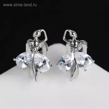 Клипсы «Балерина», цвет белый в серебре