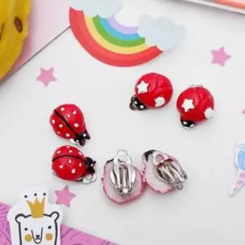 Клипсы детские "Выбражулька" божья коровка с узорами, цвет красно-белый, форма МИКС