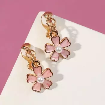 Серьги-клипсы детские Выбражулька «Цветочек», с жемчужиной, бело-персиковые в золоте