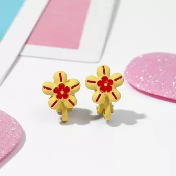 Серьги-клипсы детские «Выбражулька» цветочки, красно-жёлтые