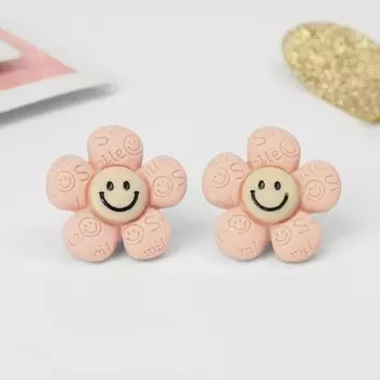 Серьги-клипсы детские «Выбражулька» цветок смайл, розово-коричневые