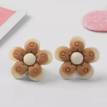Серьги-клипсы детские «Выбражулька» цветок в кружочек, бежево-коричневые