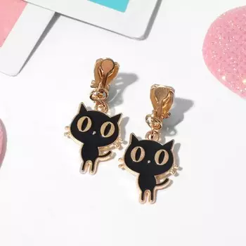 Серьги-клипсы детские «Выбражулька» котята, чёрные в золоте