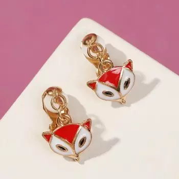 Серьги-клипсы детские Выбражулька «Лисичка», бело-оранжевые в золоте