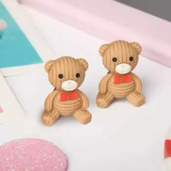 Серьги-клипсы детские «Выбражулька» мишки с бантиком, цвет коричневый