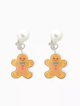 Клипсы детские Выбражулька «Пряничный человечек», жемчужина, коричнево-белая