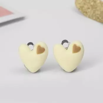 Серьги-клипсы детские «Выбражулька» сердце, бежево-коричневые