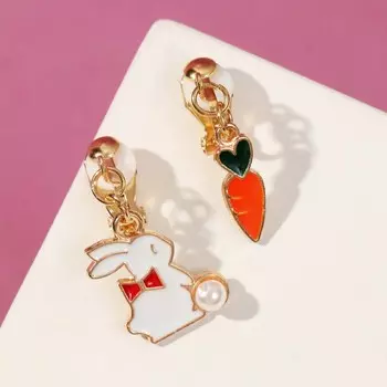 Серьги-клипсы детские Выбражулька «Зайчик с морковкой», бело-оранжевые