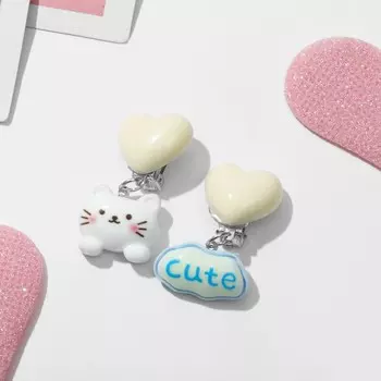 Серьги-клипсы детские «Выбражулька» животные, кошечка, цвет бело-голубой