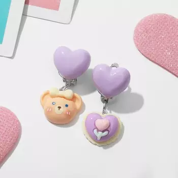 Серьги-клипсы детские «Выбражулька» животные, медведица, сиренево-оранжевые