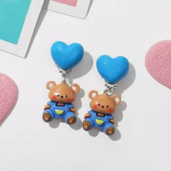 Серьги-клипсы детские «Выбражулька» животные, медвежата, коричнево-голубые