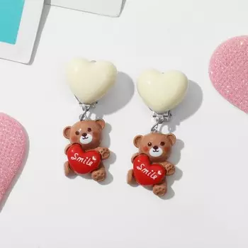 Серьги-клипсы детские «Выбражулька» животные, мишки, бело-коричневые