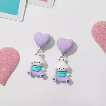 Серьги-клипсы детские «Выбражулька» животные, зайчишки, цвет сиренево-белый