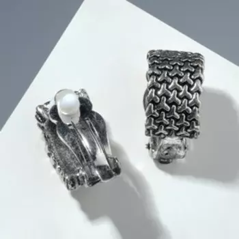 Клипсы "Грейс" вышивка, цвет чернёное серебро