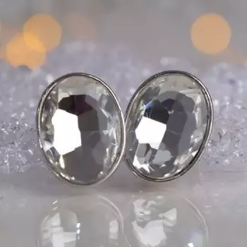 Клипсы "Вечеринка" овалы, цвет белый в серебре