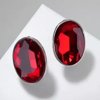 Клипсы «Вечеринка» овалы, цвет красный в серебре