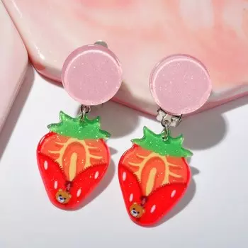 Серьги-клипсы детские «Выбражулька» лето, клубника, цветные