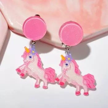 Клипсы детские «Выбражулька» сказка, единорог с цветочком, цвет розовый