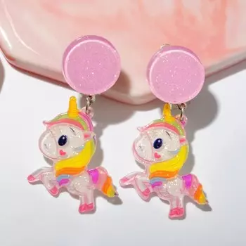 Серьги-клипсы детские «Выбражулька» сказка, единорожка, цветные
