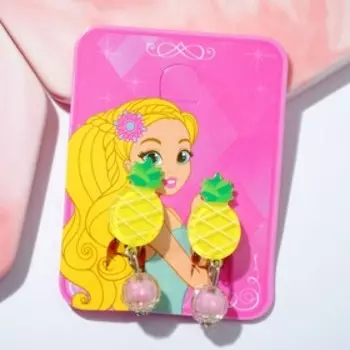 Серьги-клипсы детские «Выбражулька» витаминки, ананас с бусиной, цвет желто-розовый