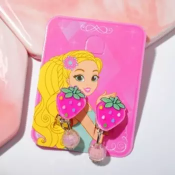 Серьги клипсы детские Выбражулька «Витаминки», клубника с бусиной, красные