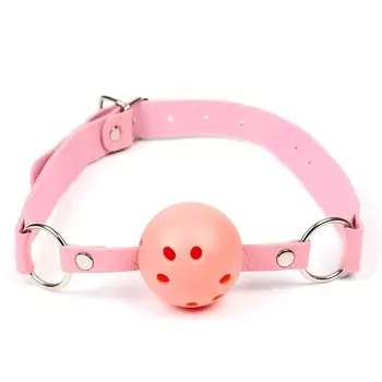 Кляп БДСМ классический, ПВХ, экокожа, розовый 504.5 см