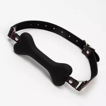 Кляп БДСМ «Косточка», 152.5 см, силикон, кожа, черная
