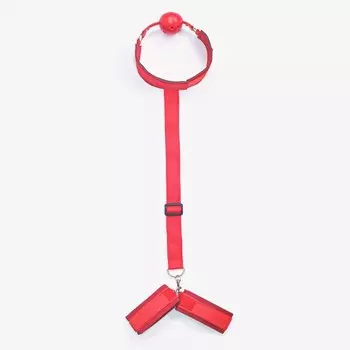 Кляп с наручниками, регулируемые ремни, неопрен, стропа, PVC красный