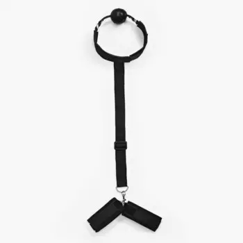 Кляп с наручниками, регулируемые ремни, неопрен, стропа, PVC, черный