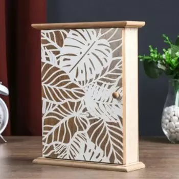 Ключница дерево 6 крючков "Белые пальмовые листья" 25,5х20,5х6,5 см МИКС