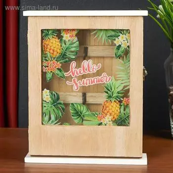 Ключница дерево 6 крючков "Цветущий ананас" 25,5х5,3х20,5 см