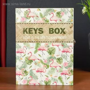 Ключница дерево 6 крючков "Фламинго и пальмовые листья" 26х5х19,5 см