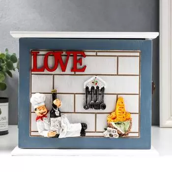 Ключница дерево 6 крючков "Повар с вином" решётка 20,5х24х7,2 см