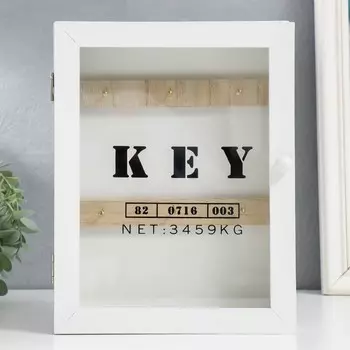 Ключница дерево 6 крючков со стеклом белая 18х5х24 см