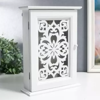 Ключница дерево "Узоры", белая 30х22,5х7 см