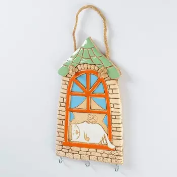 Ключница "Домик с кошкой и мышкой" 24х13см