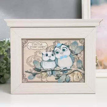 Ключница "Две совы" 20х26 см выбеленный дуб