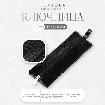 Ключница карманная на молнии TEXTURA, длина 17 см, кольцо, цвет чёрный