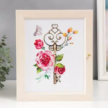 Ключница "Ключик в цветах" молочный дуб 24х29 см