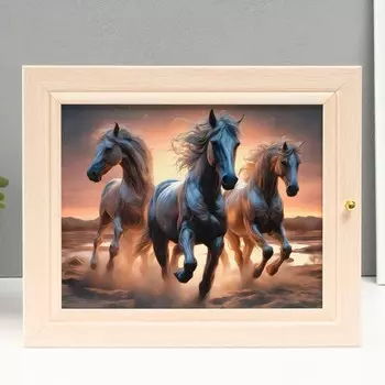 Ключница "Кони" 26х31 см молочный дуб