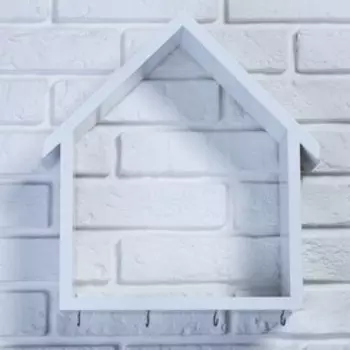 Ключница-полка Домик большая, 4 крючка, белая 36*33*10