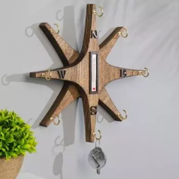 Ключница "Роза ветров", градусник, дерево, 26х26 см