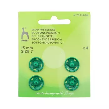 Кнопки одежные 15 мм, латунь, зеленые, 4 шт PONY