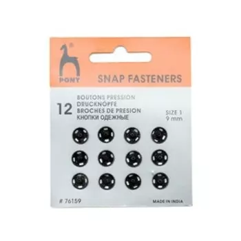 Кнопки одежные на картоне, черные, 12 шт PONY