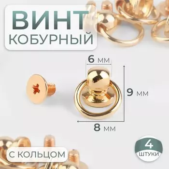 Кобурный винт d=6/89 мм, с кольцом d=10 мм, 4 шт., цвет золотой